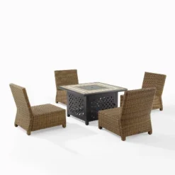 Bradenton 5pc Outdoor Wicker Armless Chair & Fire Table Set - Crosley -Crosley Sales Store GUEST 5e3e33d2 5237 4b4f 8046 fe8c00060686