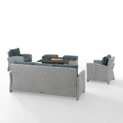 Bradenton 6pc Outdoor Wicker Sofa And Arm Chair Seating Set With Dante Fire Table And 2 Ottomans - Navy/Gray - Crosley -Crosley Sales Store GUEST 5e9022c4 a740 4864 940b 3dfb45fbdc6d