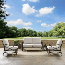 Crosley 3pc Kaplan Steel Outdoor Seating Furniture Set With Loveseat & 2 Chairs Oatmeal -Crosley Sales Store GUEST 5f3aacc4 24d5 43ee b647 c1b45a891653