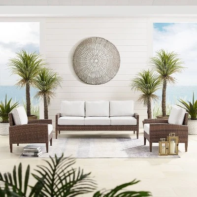 Capella 3pc Outdoor Wicker Seating Set With Sofa & Arm Chairs - Cream/Brown - Crosley 2 Capella 3pc Outdoor Wicker Seating Set With Sofa & Arm Chairs - Cream/Brown - Crosley - Image 2