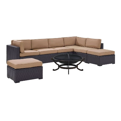 Biscayne 6pc Outdoor Wicker Sectional Set With Fire Pit - Crosley 2 Biscayne 6pc Outdoor Wicker Sectional Set With Fire Pit - Crosley - Image 2