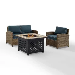 3pc Bradenton Outdoor Steel Fire Pit Set Navy/Weathered Brown - Crosley -Crosley Sales Store GUEST 616486f4 f910 420a 89a7 472c7dc40aee