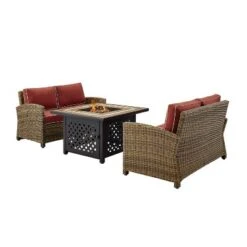 3pc Bradenton Outdoor Steel Fire Pit Set With 2 Loveseats Sangria/Weathered Brown - Crosley -Crosley Sales Store GUEST 62f4ea65 3fcb 47dc 8156 3d7c906d065f