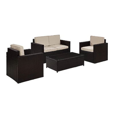 Palm Harbor 4pc All-Weather Wicker Patio Seating Set - Sand - Crosley 1 Palm Harbor 4pc All-Weather Wicker Patio Seating Set - Sand - Crosley