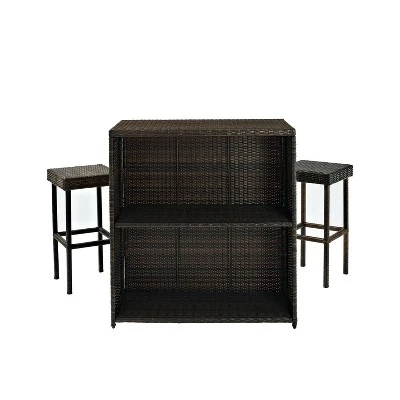 Palm Harbor 3pc Outdoor Wicker Bar Set - Brown - Crosley 7 Palm Harbor 3pc Outdoor Wicker Bar Set - Brown - Crosley - Image 7
