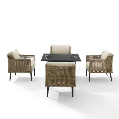 Southwick 5pc Outdoor Wicker Conversation Set With 4 Arm Chairs & Dante Fire Table - Cream/Light Brown - Crosley 5 Southwick 5pc Outdoor Wicker Conversation Set With 4 Arm Chairs & Dante Fire Table - Cream/Light Brown - Crosley - Image 5