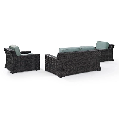 Beaufort 3pc Outdoor Wicker Seating Set With Loveseat & 2 Arm Chairs - Mist - Crosley 7 Beaufort 3pc Outdoor Wicker Seating Set With Loveseat & 2 Arm Chairs - Mist - Crosley - Image 7