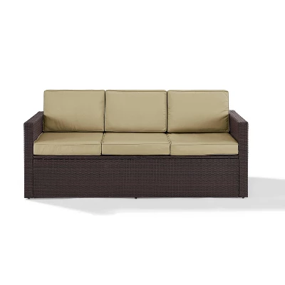 Palm Harbor Outdoor Wicker Sofa In Brown With Sand Cushions - Crosley 2 Palm Harbor Outdoor Wicker Sofa In Brown With Sand Cushions - Crosley - Image 2