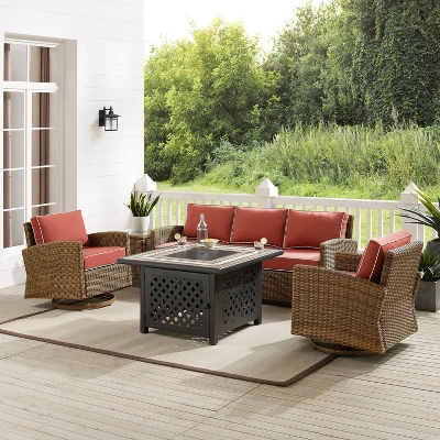 Crosley 5pc Bradenton Swivel Steel Outdoor Patio Fire Pit Furniture Set With Sunbrella 3 Crosley 5pc Bradenton Swivel Steel Outdoor Patio Fire Pit Furniture Set With Sunbrella - Image 3