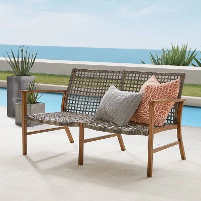 Ridley Outdoor Wicker & Metal Loveseat - Gray - Crosley 1 Ridley Outdoor Wicker & Metal Loveseat - Gray - Crosley