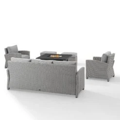 Bradenton 6pc Outdoor Wicker Sofa And Arm Chair Seating Set With Dante Fire Table And 2 Ottomans - Gray/Gray - Crosley -Crosley Sales Store GUEST 733e0ea7 67b5 4d14 abcf ee3965f66987