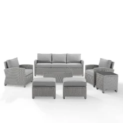 Bradenton 7pc Outdoor Wicker Sofa And Arm Chair Seating Set With Coffee Table, Side Table And 2 Ottomans - Gray/Gray - Crosley -Crosley Sales Store GUEST 7402f9f1 d06f 4950 9611 4912cc556559
