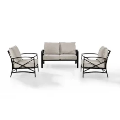 Crosley 3pc Kaplan Steel Outdoor Seating Furniture Set With Loveseat & 2 Chairs Oatmeal
