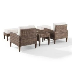 Capella 5pc Outdoor Wicker Conversation Set With Arm Chairs, Ottomans & Side Table - Cream/Brown - Crosley -Crosley Sales Store GUEST 74b5ce90 4f21 4a43 a3bf 22f6a0f053e4