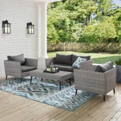 Richland 4pc Outdoor Wicker Conversation Set - Charcoal - Crosley