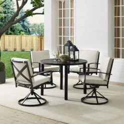 5pc Kaplan Outdoor Steel Round Dining Set With Swivel Chairs Oatmeal/Bronze - Crosley