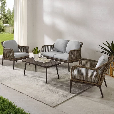 Haven 4pc Outdoor Wicker Conversation Set - Light Gray - Crosley 1 Haven 4pc Outdoor Wicker Conversation Set - Light Gray - Crosley