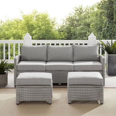 Bradenton 3pc Outdoor Wicker Sofa & 2 Ottoman Set - Gray/Gray - Crosley 2 Bradenton 3pc Outdoor Wicker Sofa & 2 Ottoman Set - Gray/Gray - Crosley - Image 2