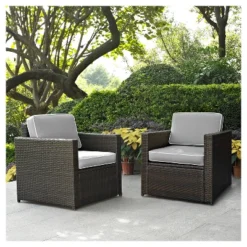 Palm Harbor 2pc Outdoor Wicker Seating Set With Cushions - Two Outdoor Wicker Chairs - Crosley -Crosley Sales Store GUEST 781f65d9 2d6c 499c 8985 ed271be19116