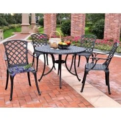 Sedona 46" 5pc Outdoor Dining Set With Highback Chairs - Black - Crosley