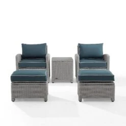 Bradenton 5pc Outdoor Wicker Seating Set With Side Table, 2 Arm Chairs And 2 Ottomans - Navy/Gray - Crosley -Crosley Sales Store GUEST 78c50c7f e028 4521 96c5 6643e1a2ecbc