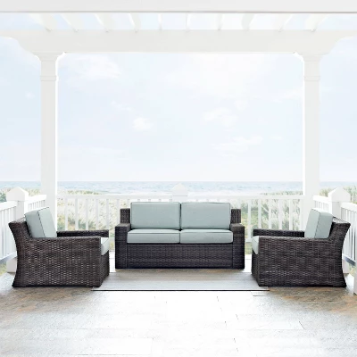 Beaufort 3pc Outdoor Wicker Seating Set With Loveseat & 2 Arm Chairs - Mist - Crosley 1 Beaufort 3pc Outdoor Wicker Seating Set With Loveseat & 2 Arm Chairs - Mist - Crosley