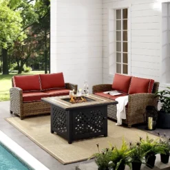 3pc Bradenton Outdoor Steel Fire Pit Set With 2 Loveseats Sangria/Weathered Brown - Crosley -Crosley Sales Store GUEST 7933aacc a4e0 4c46 a9a7 a0a458d8a75a