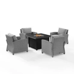Bradenton 5pc Wicker Conversation Set With Fire Table - Gray - Crosley -Crosley Sales Store GUEST 7b09ff30 ff0e 4d9f 9a5a 9bf3e3c98d94