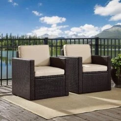 Palm Harbor 3pc All-Weather Wicker Patio Conversation Set - Sand - Crosley -Crosley Sales Store GUEST 7c98e11b dd0e 4171 b2a1 5a3fe73819ae