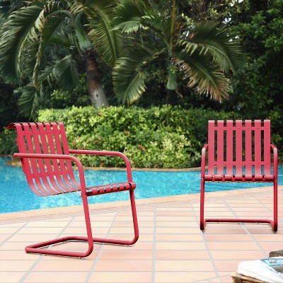 Gracie 2pk Outdoor Metal Chairs - Dark Red - Crosley 1 Gracie 2pk Outdoor Metal Chairs - Dark Red - Crosley