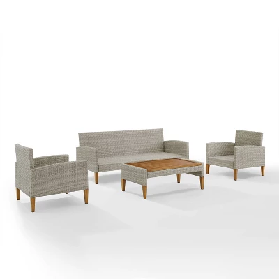 Capella Outdoor Wicker 4 Pc Sofa With Two Chairs And Coffee Table Set Gray/Acorn - Crosley 3 Capella Outdoor Wicker 4 Pc Sofa With Two Chairs And Coffee Table Set Gray/Acorn - Crosley - Image 3