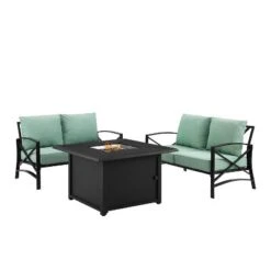 Kaplan 3pc Outdoor Conversation Set With Fire Table & 2 Loveseats - Mist - Crosley -Crosley Sales Store GUEST 806c8463 95c6 40c0 87b4 a9e1d259a4b1