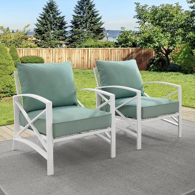 2pk Kaplan Outdoor Steel Arm Chairs Mist/White - Crosley 2 2pk Kaplan Outdoor Steel Arm Chairs Mist/White - Crosley - Image 2
