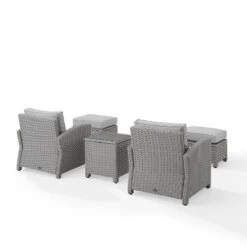 Bradenton 5pc Outdoor Wicker Seating Set With Side Table, 2 Arm Chairs And 2 Ottomans - Gray/Gray - Crosley -Crosley Sales Store GUEST 88a1bd74 514b 4469 829e 411cf1855209