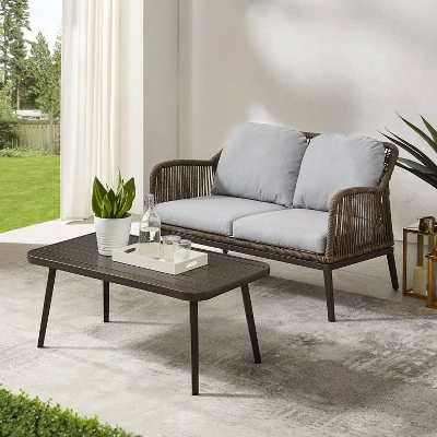 Haven 2pc Outdoor Wicker Conversation Set - Light Gray - Crosley 1 Haven 2pc Outdoor Wicker Conversation Set - Light Gray - Crosley