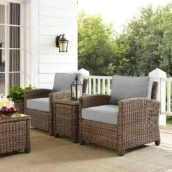 Bradenton 3pc Outdoor Wicker Arm Chairs With Side Table - Crosley