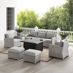 Bradenton 6pc Outdoor Wicker Sofa And Arm Chair Seating Set With Dante Fire Table And 2 Ottomans - Gray/Gray - Crosley -Crosley Sales Store GUEST 8ae53278 fad2 43ad 9bd6 17079a4e9c5d