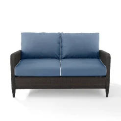 Kiawah Outdoor Wicker Loveseat Blue - Crosley