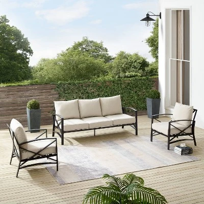 Kaplan 3pc Outdoor Sofa Set With Sofa & 2 Arm Chairs - Oatmeal - Crosley 7 Kaplan 3pc Outdoor Sofa Set With Sofa & 2 Arm Chairs - Oatmeal - Crosley - Image 7