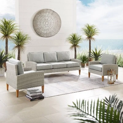 Capella Outdoor Wicker 3 Pc Sofa And Two Chair Set - Gray/Acorn - Crosley 4 Capella Outdoor Wicker 3 Pc Sofa And Two Chair Set - Gray/Acorn - Crosley - Image 4