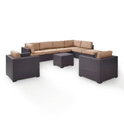 Biscayne 7pc Outdoor Wicker Sectional Set With Arm Chairs & Ottoman - Mocha - Crosley -Crosley Sales Store GUEST 9357f971 1e12 472d 9dee 707795029404