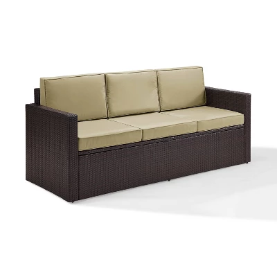 Palm Harbor Outdoor Wicker Sofa In Brown With Sand Cushions - Crosley 1 Palm Harbor Outdoor Wicker Sofa In Brown With Sand Cushions - Crosley