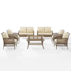 Tribeca 8pc Outdoor Wicker Conversation Set - Sand/Driftwood - Crosley -Crosley Sales Store GUEST 94da882d 1e35 456a 8c9a 6885cdc7166c