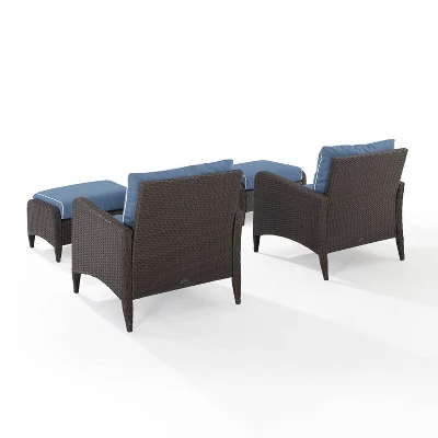 Kiawah 4pc Outdoor Wicker Conversation Set With 2 Arm Chairs & 2 Ottomans Blue - Crosley 2 Kiawah 4pc Outdoor Wicker Conversation Set With 2 Arm Chairs & 2 Ottomans Blue - Crosley - Image 2