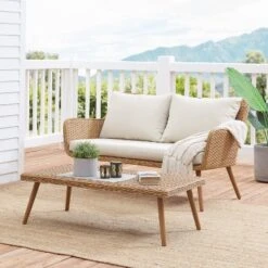 Landon 2pc Outdoor Wicker Chat Set - Beige - Crosley -Crosley Sales Store GUEST 95a74de8 5533 4417 9775 884ebe0117a2