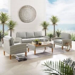 Capella Outdoor Wicker 4 Pc Sofa With Two Chairs And Coffee Table Set Gray/Acorn - Crosley 16 Capella Outdoor Wicker 4 Pc Sofa With Two Chairs And Coffee Table Set Gray/Acorn - Crosley -Crosley Sales Store GUEST 95ad50aa 4ac6 409d 8bd2 45f89db0219e