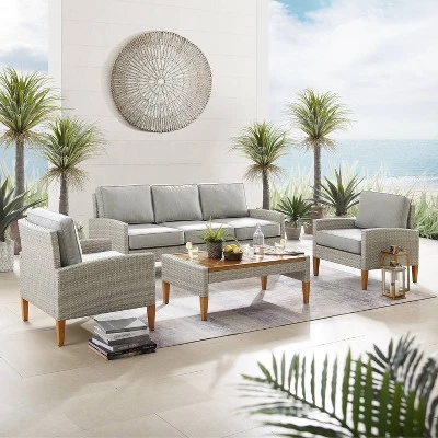 Capella Outdoor Wicker 4 Pc Sofa With Two Chairs And Coffee Table Set Gray/Acorn - Crosley 4 Capella Outdoor Wicker 4 Pc Sofa With Two Chairs And Coffee Table Set Gray/Acorn - Crosley - Image 4