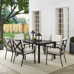 Kaplan 7pc Outdoor Dining Set With 6 Arm Chairs & Dining Table Oatmeal/Oil Rubbed Bronze - Crosley -Crosley Sales Store GUEST 995881d1 157f 49c4 88b3 0612cd97cfea