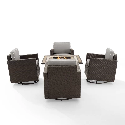 Palm Harbor 5pc Outdoor Wicker Conversation Set With Fire Table - Gray - Crosley 6 Palm Harbor 5pc Outdoor Wicker Conversation Set With Fire Table - Gray - Crosley - Image 6