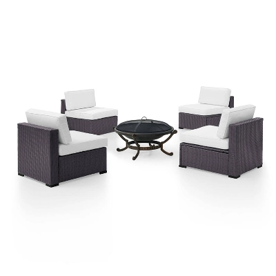 Biscayne 5pc Outdoor Wicker Conversation Set With 4 Armless Chairs & Fire Pit - White - Crosley 6 Biscayne 5pc Outdoor Wicker Conversation Set With 4 Armless Chairs & Fire Pit - White - Crosley - Image 6